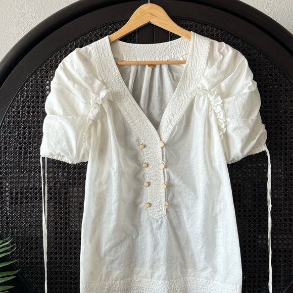 Anthropologie White Puff Sleeve Blouse - Picture 3 of 13